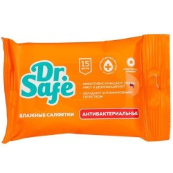 Салфетки влажные антибактериальные, Dr. Safe (Др. Сейф) 15 шт без спирта с экстрактом ромашки