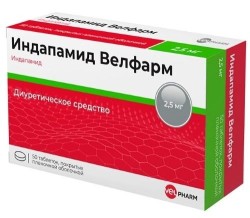 Индапамид Велфарм, таблетки покрытые пленочной оболочкой 2.5 мг 50 шт