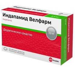 Индапамид Велфарм, таблетки покрытые пленочной оболочкой 2.5 мг 40 шт